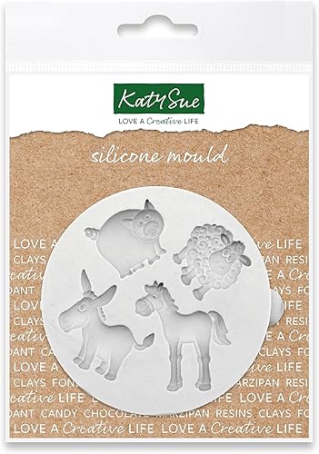 Katy Sue Molde de silicona en miniatura de animales de granja para decoración de pasteles y manualidades, hace cerdos, ovejas, caballos y burros,