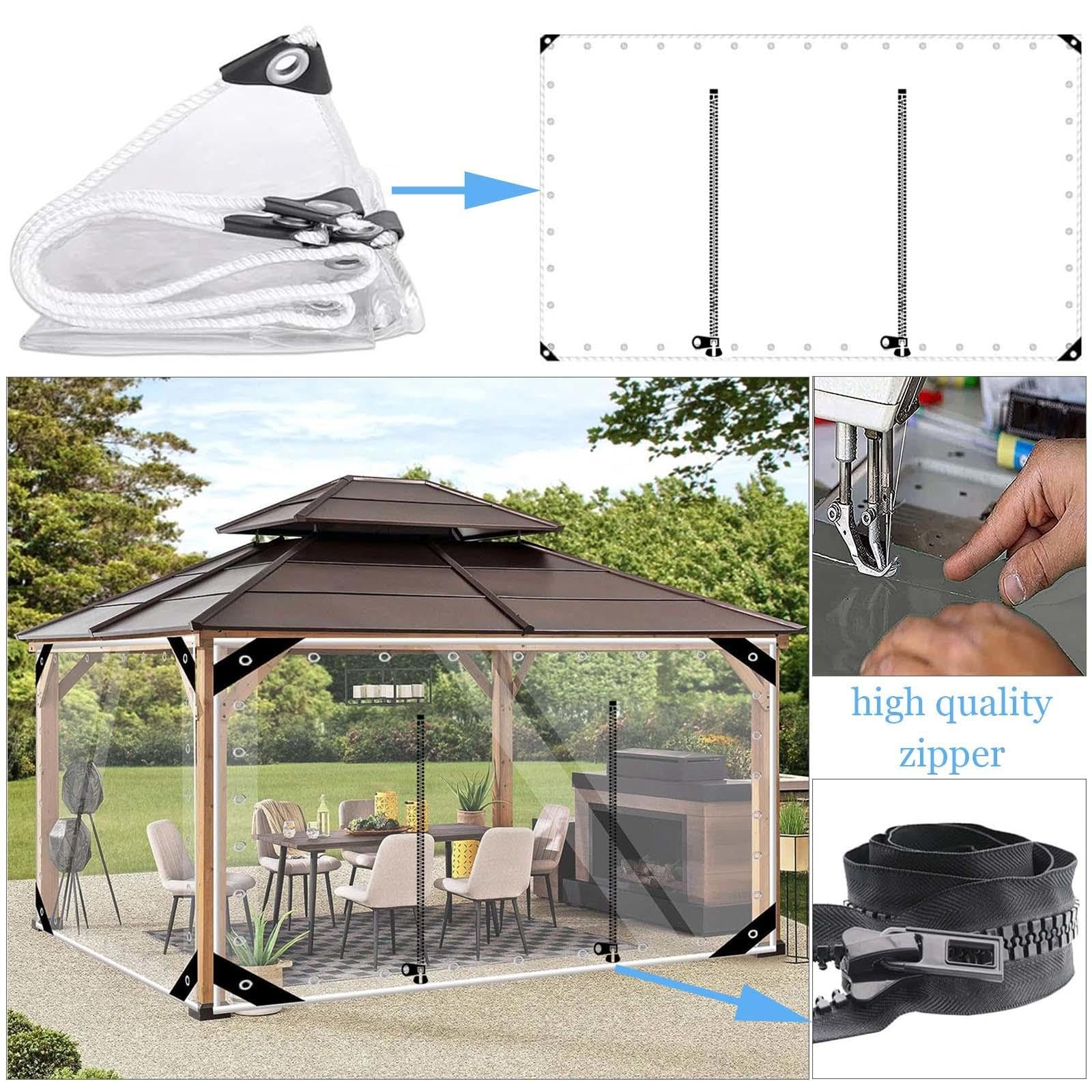 Transparente PVC-Abdeckplane, Pavillon, Seitenteile, mit Reißverschluss, wasserdichte Outdoor-Vorhänge für Pergola, Garten, Terrasse, 3 x 3 m