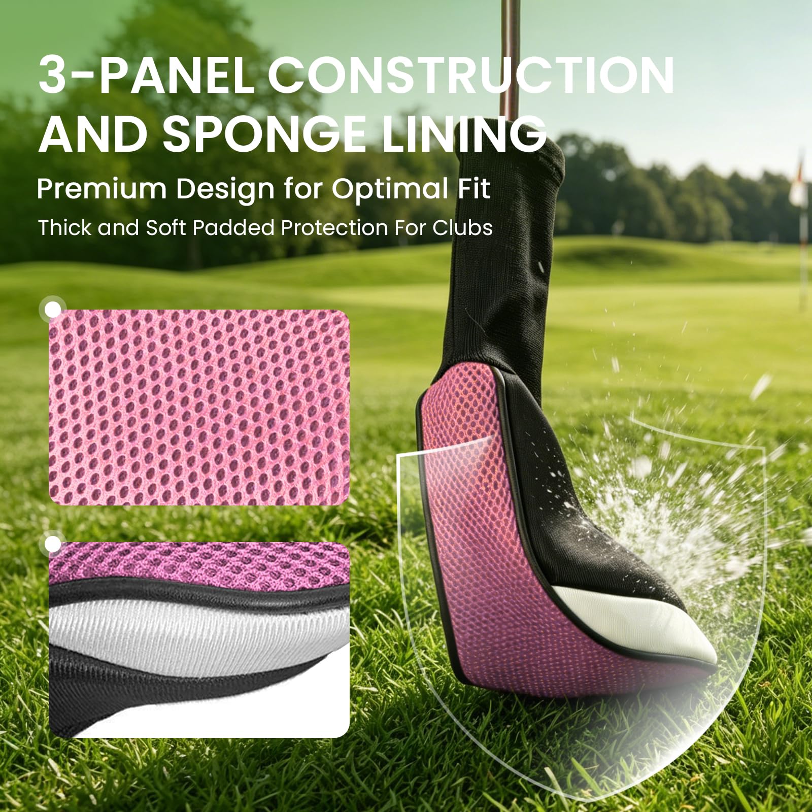 Amy Sport Pom Pom - Juego de fundas para cabezas de golf, color negro, azul, verde, rosa, suave, lavables, para palo de golf, 1 3 4 5 para hombres y mujeres, #1 Driver, Hot Pink