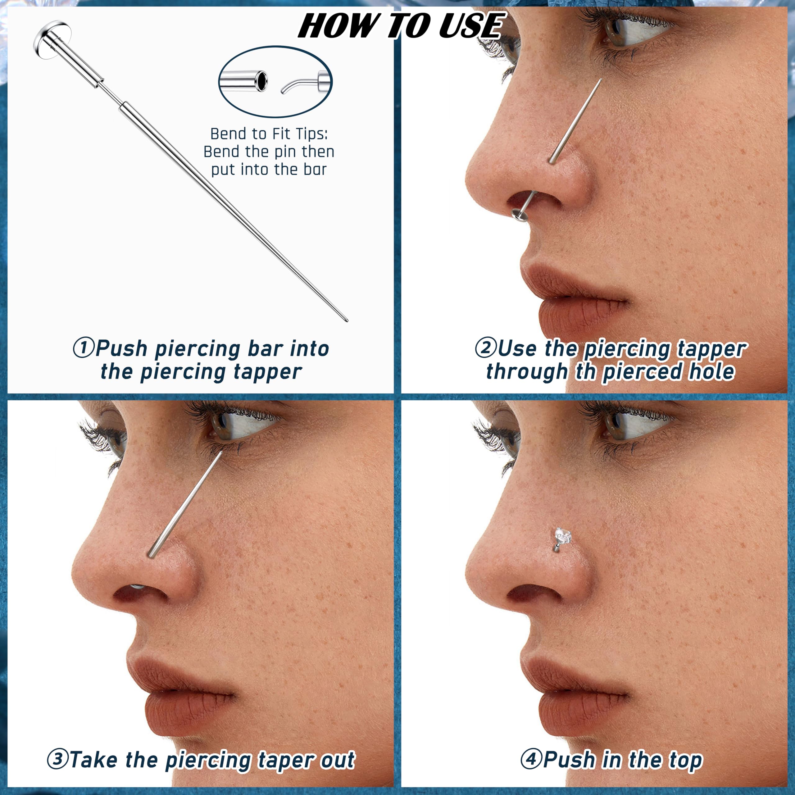 Chriscoco 14G/16G/18G/20G ASTM F136, tytanowy piercing do ucha, nosa, warg, brzucha, sutków, języka, zestaw Assistant Tool