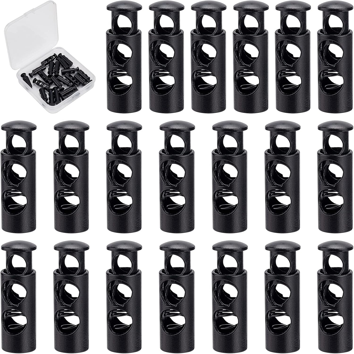 GORGECRAFT 1 Box 20Pcs Alloy Cord Locks Double Hole Metal Toggle Spring Stopper End Loaded Stop Sliding Cord Fastener Locks String Buttons for Drawstrings Shoestrings Sweatpants Backpacks, Rainbow