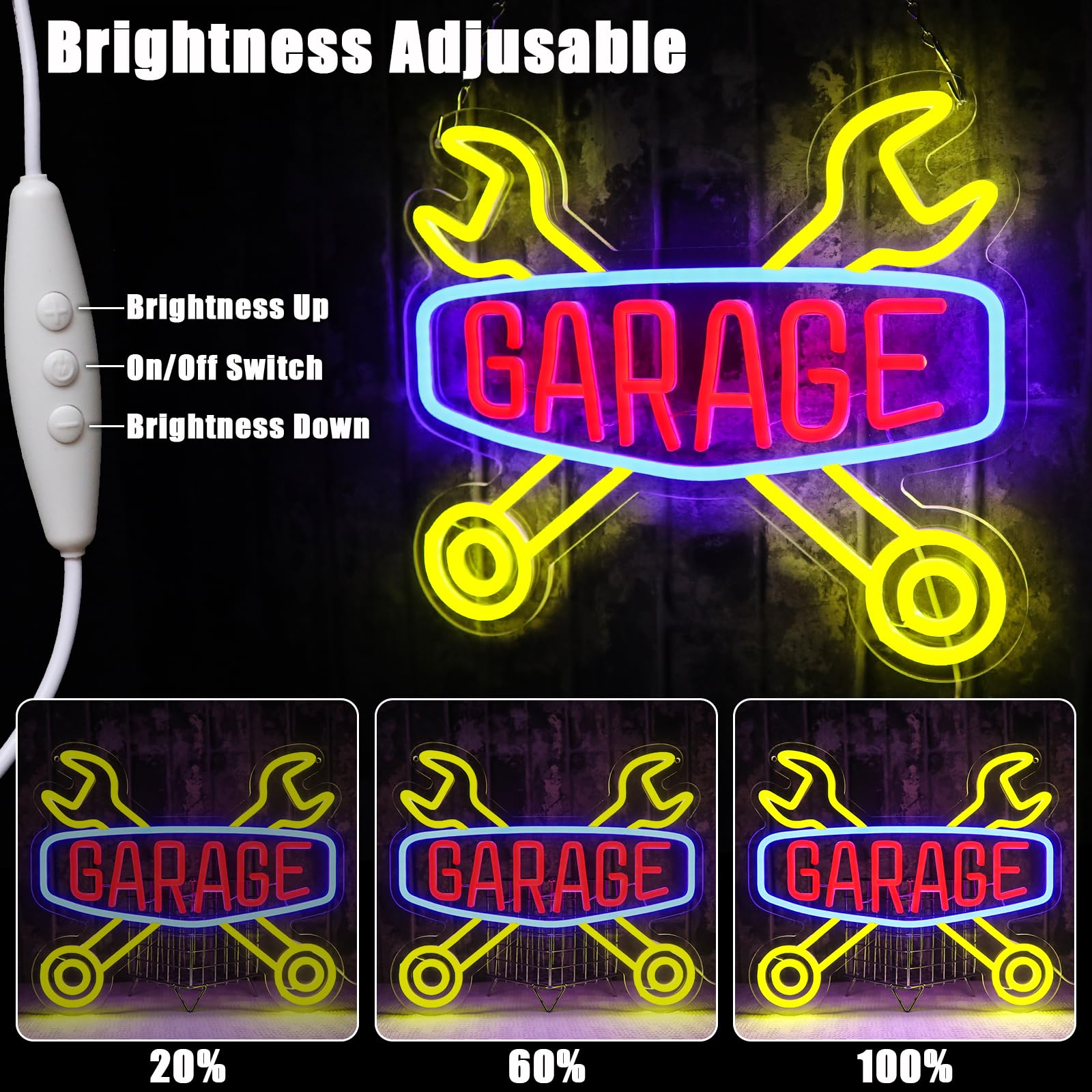 Segno al Neon per Garage - Segno al Neon Check Engine per Decorazione da Parete, Luce al Neon da Parete USB a LED per Autorimessa, Caverna dell'Uomo, Camera per Auto, Officina di Riparazione