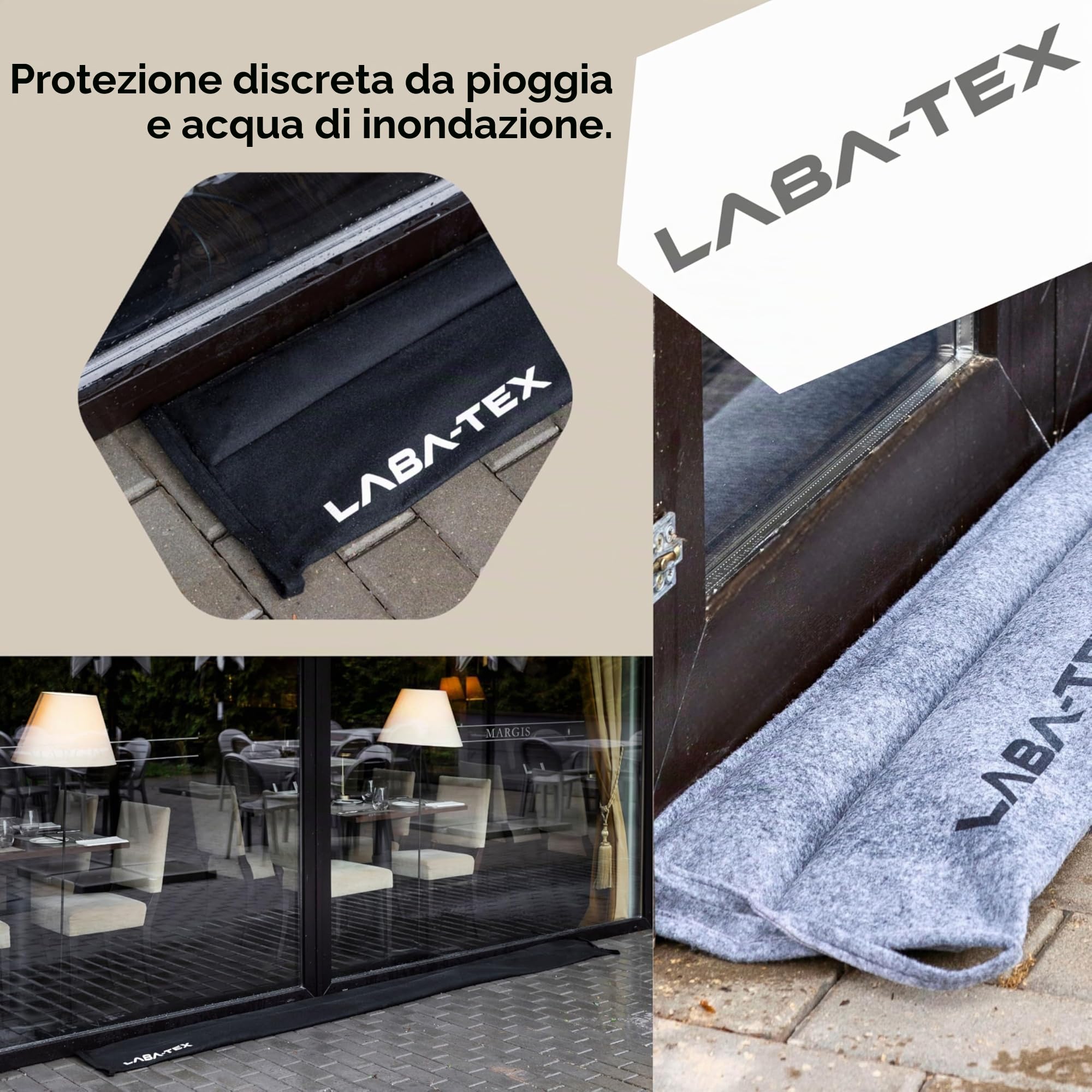 Barriere Antiallagamento Attivate dall’Acqua, Nessuna Preparazione, Protezione Rapida da Perdite & Allagamenti per Porte, Finestre, Garage, 2 Pezzi (150 × 25 cm) Assorbe fino a 15 L/Grigio, MONOUSO