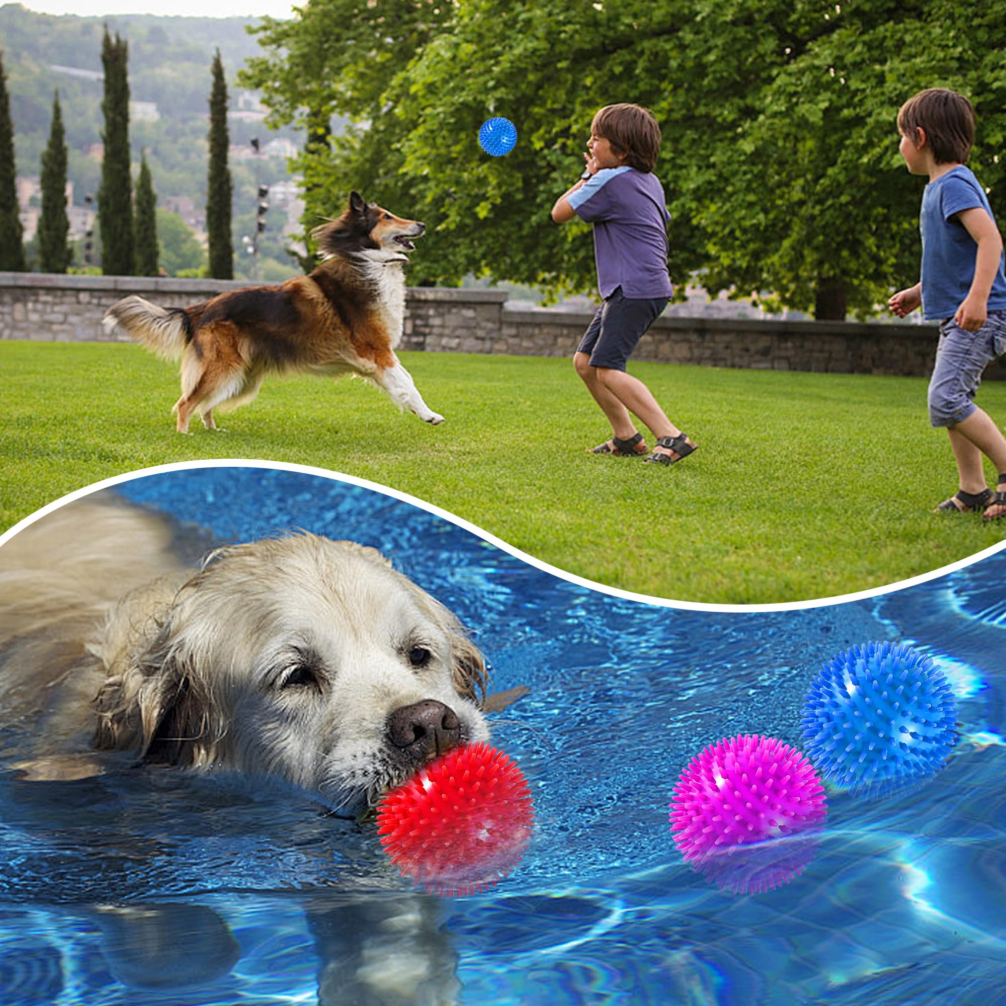 Paquete de 4 bolas chirriantes de 4.5 pulgadas para perros grandes y medianos, bolas de juguete para perros con puntas para masticadores agresivos