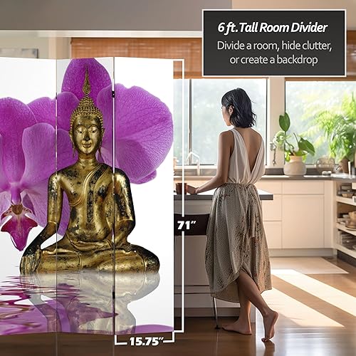 Miniatura 5 de Oriental Furniture - Divisor de habitación de doble cara de Buda tailandés de 6 pies de alto