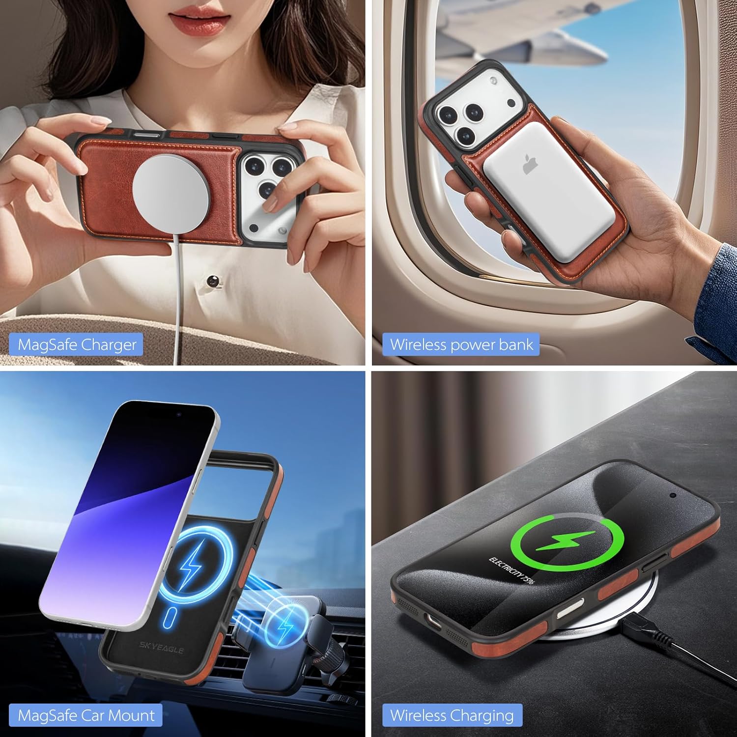 Compatible with Magsafe 2 in 1 Detachable iPhone 17 Pro Wallet Case with Card Holder for Women Men,Magnetic PU Leather RFID Blocking Flip Kickstand Credit Slots,for Apple 17 Pro 6.3",Brown - Image 2