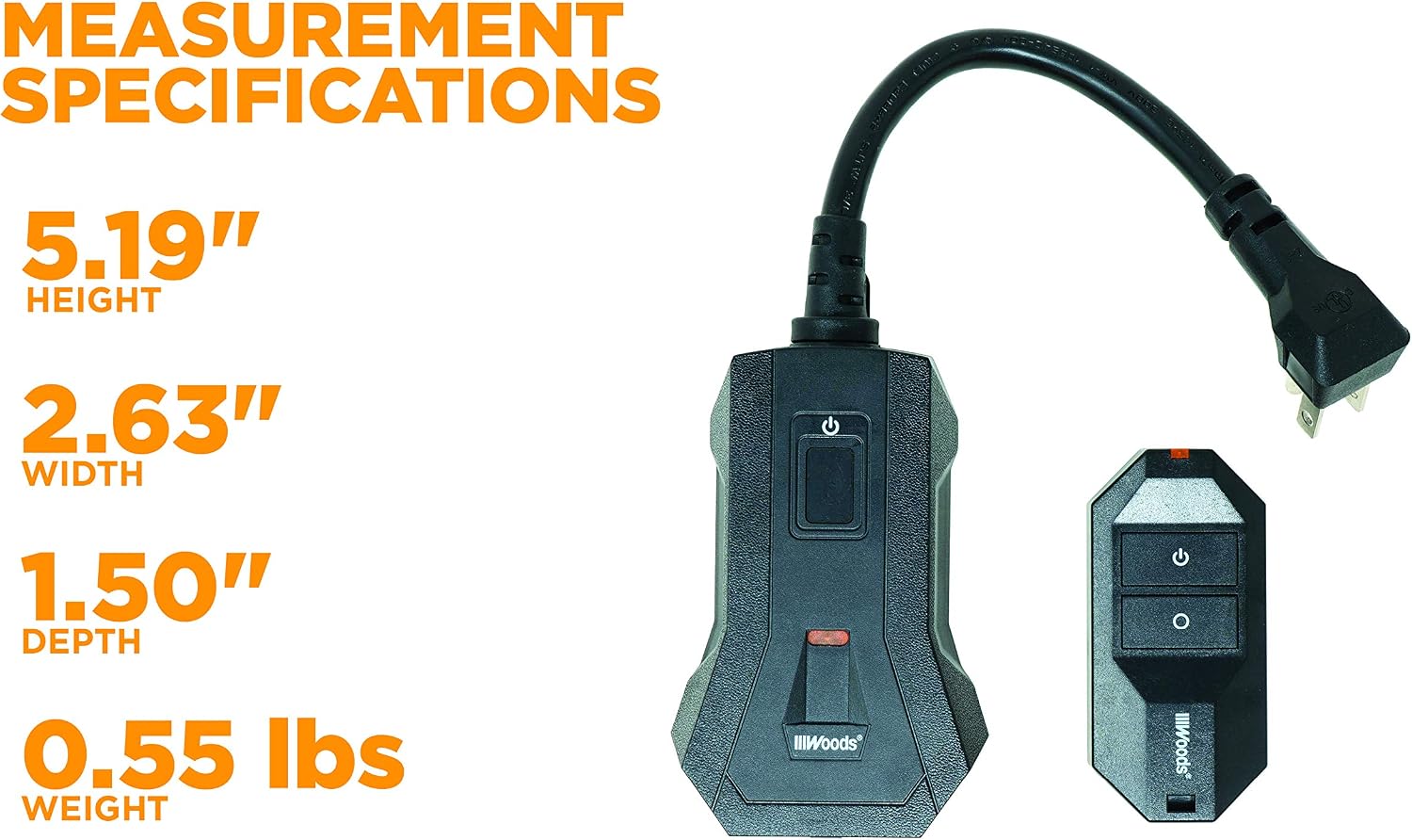 Southwire Woods Outdoor Indoor Wireless Remote Control Outlet Kit - Convenient Lighting Controller - Grounded Outlet with Safety Cover - Long-Range Remote Controlled Switch - Black