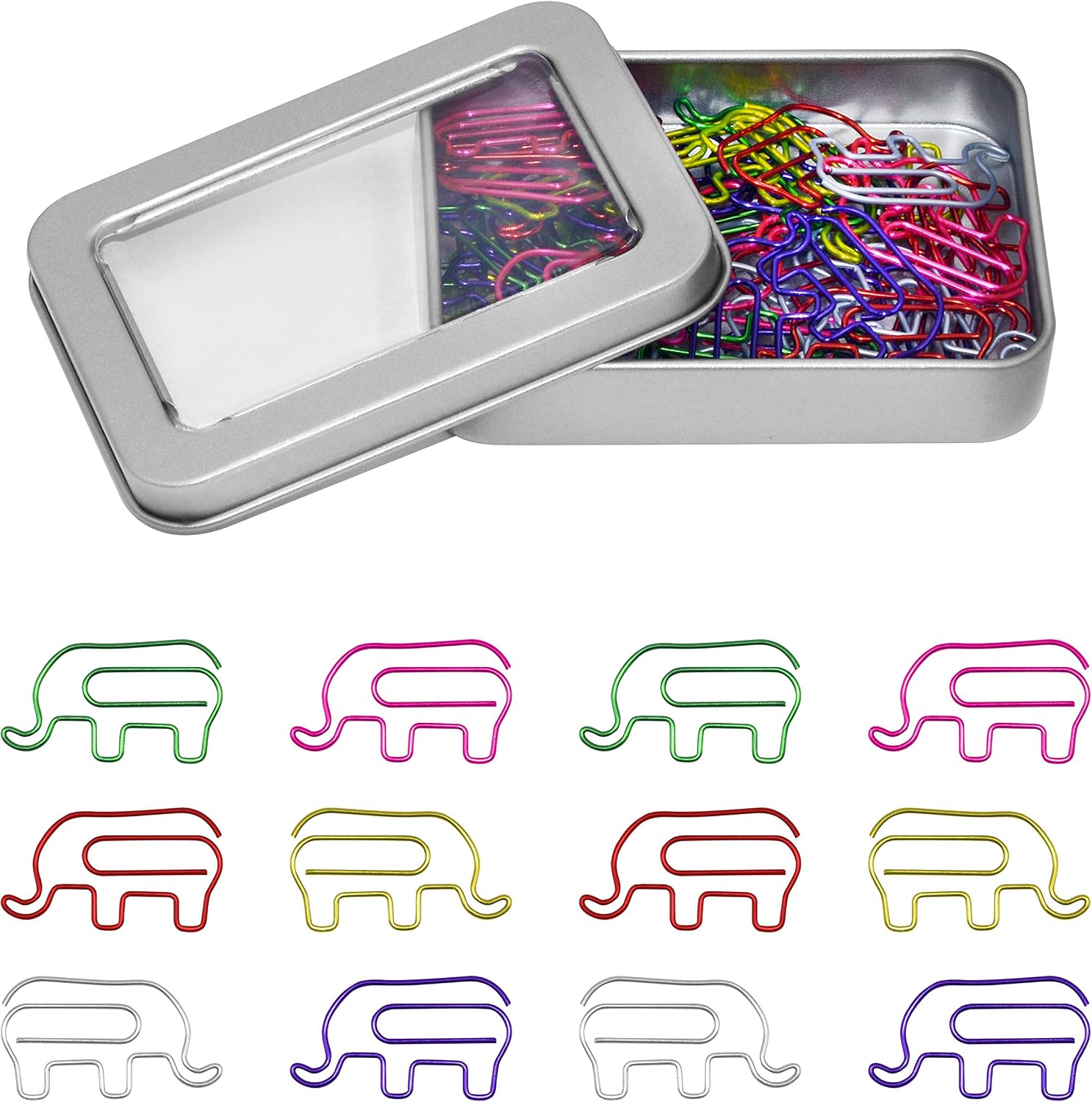 48 PCS Elephant Shaped Paper Clips,6 Colors in Gift Box for Students, Kids, Teachers