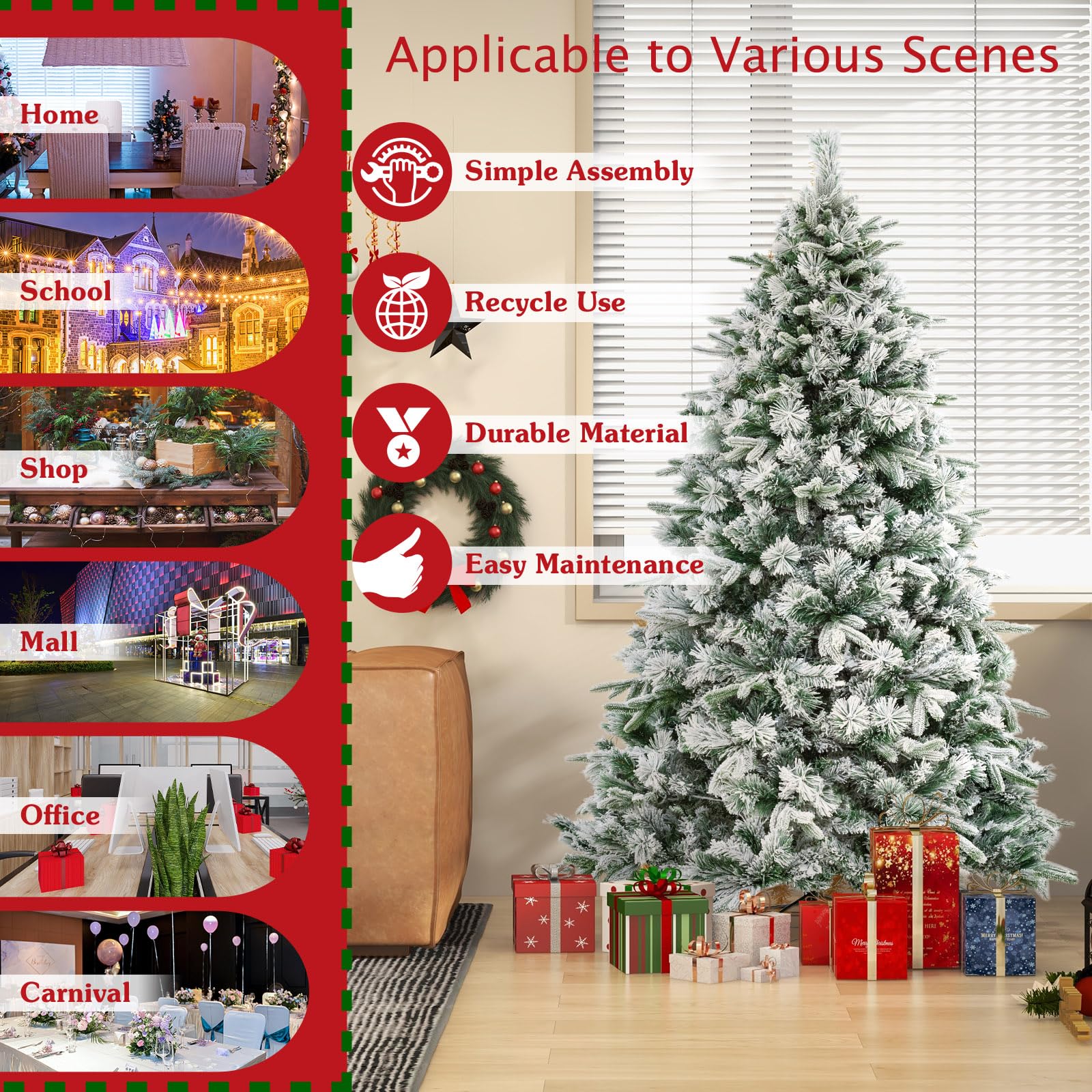 LIFEZEAL Árbol de Navidad Nevado de 215 cm con Luces LED Incorporadas, Árbol Artificial con 1096 Ramas Muy Frondosas, Nieve, Pop Up, Se Abre Solo, Ignífugo, Decoraciones, Interior, Exterior