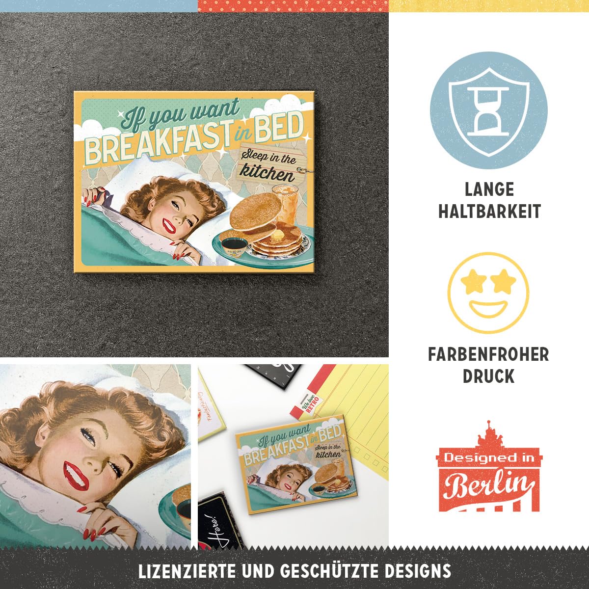 Nostalgic-Art Magneti Vintage Volkswagen | Set Multicolore 8x6 Cm, Potenti E Con Vernice Protettiva | Per Frigorifero E Superfici Metalliche