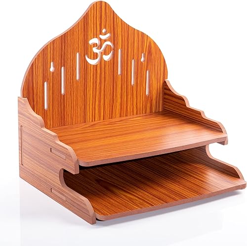 Miniatura 8 de Mesa colgante de madera para colgar en la pared, templo Pooja Mandir, estante de soporte para almacenamiento y decoración de ídolos para oficina en