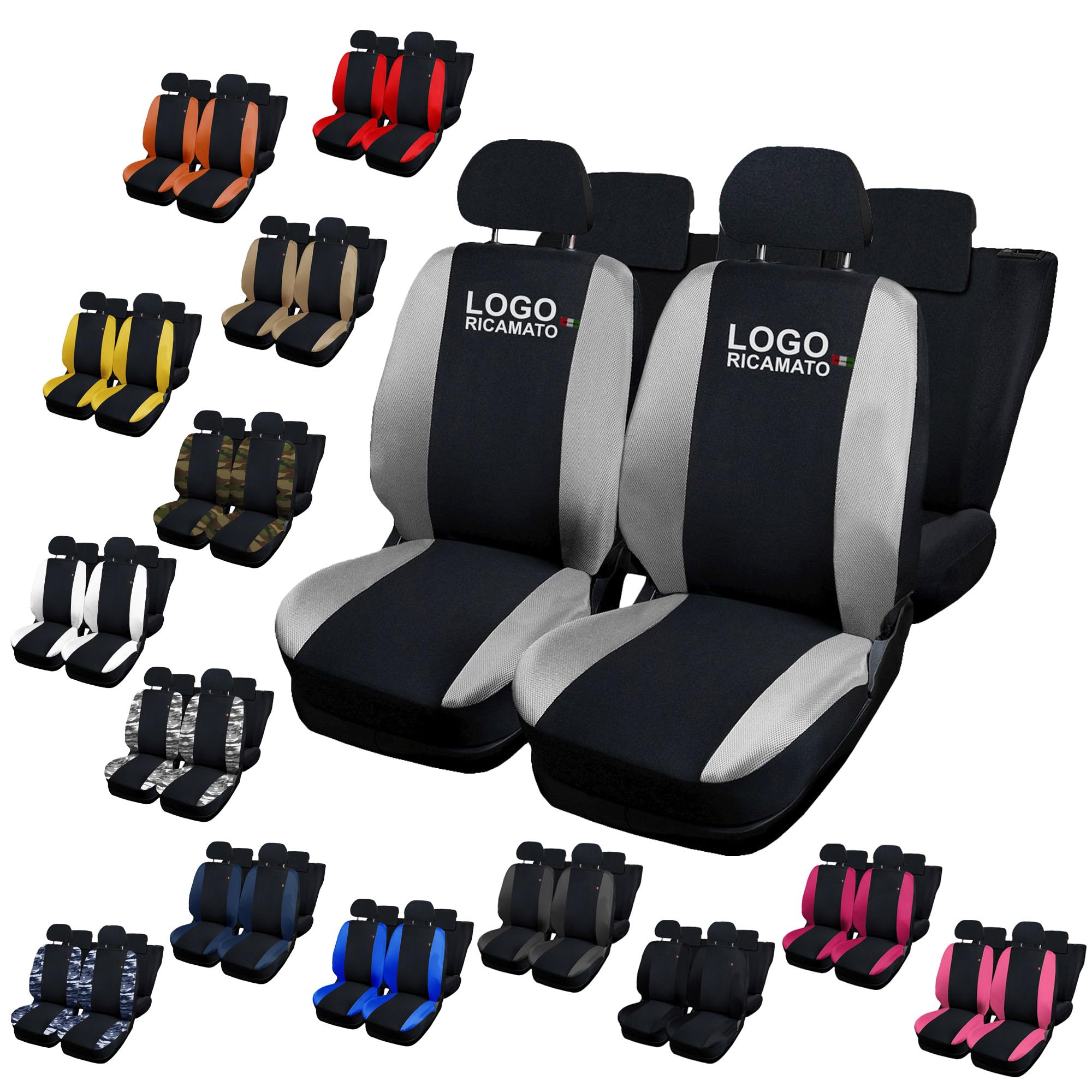Susy Shop Coprisedili Auto Compatibili Per C3, Set Fodere Anteriori Posteriori Con Logo Ricamato Airbag Compatibile MADE IN ITALY (Nero/Grigio Scuro)