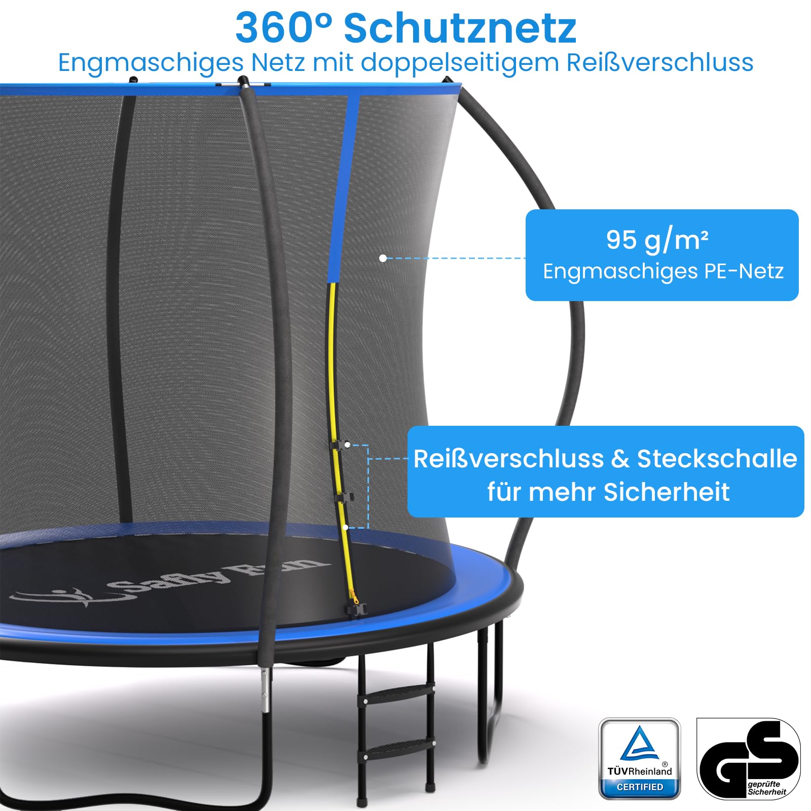 Safly Fun Trampolin Outdoor Ø 244/305/366 cm with Montagezubehör, Trampolin Kinder, Bodentrampolin, Die Maximale Tragfähigkeit Beträgt 50-150 kg, Für Erwachsene, Kinder und Familien