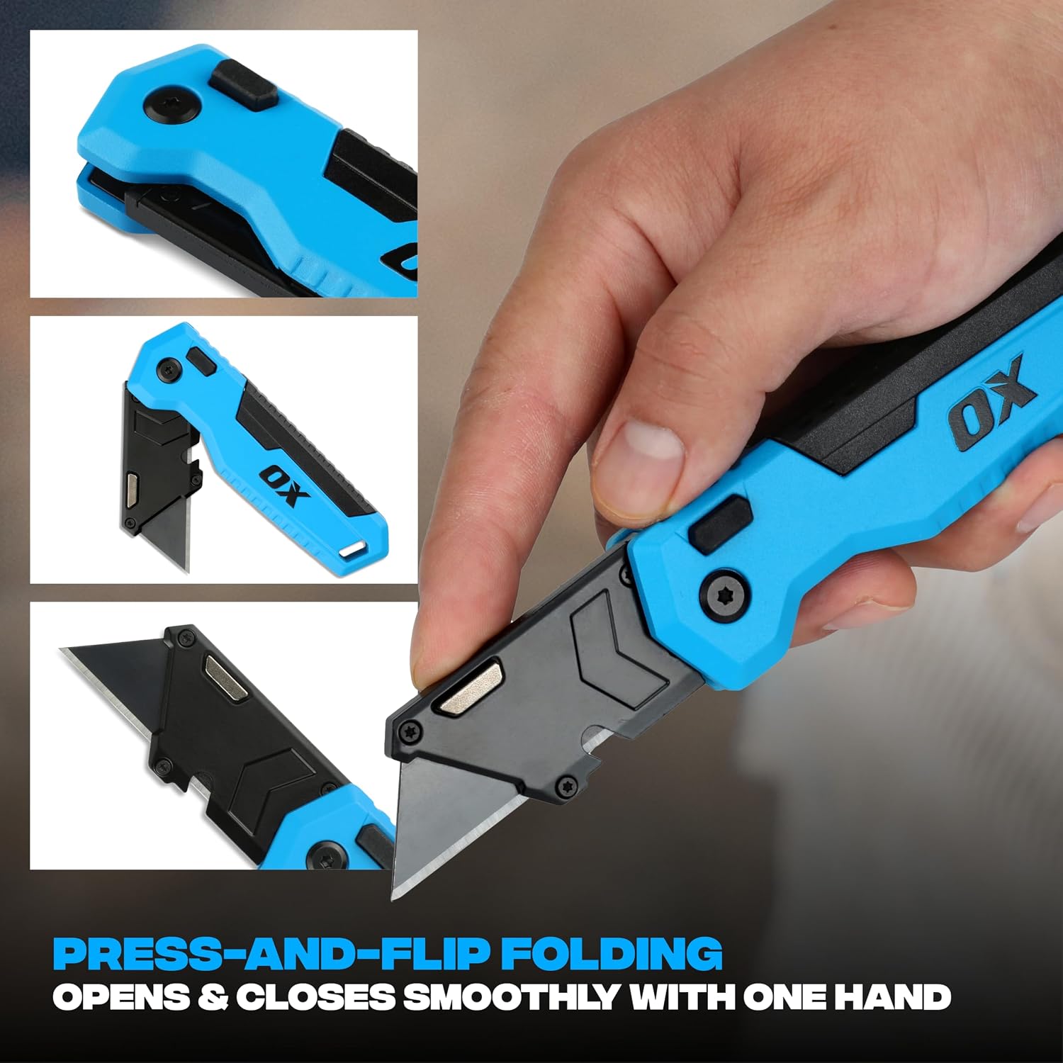 OX Pro Folding Utility Knife with Blade Storage - Construction Knife Heavy Duty - Navaja De Trabajo