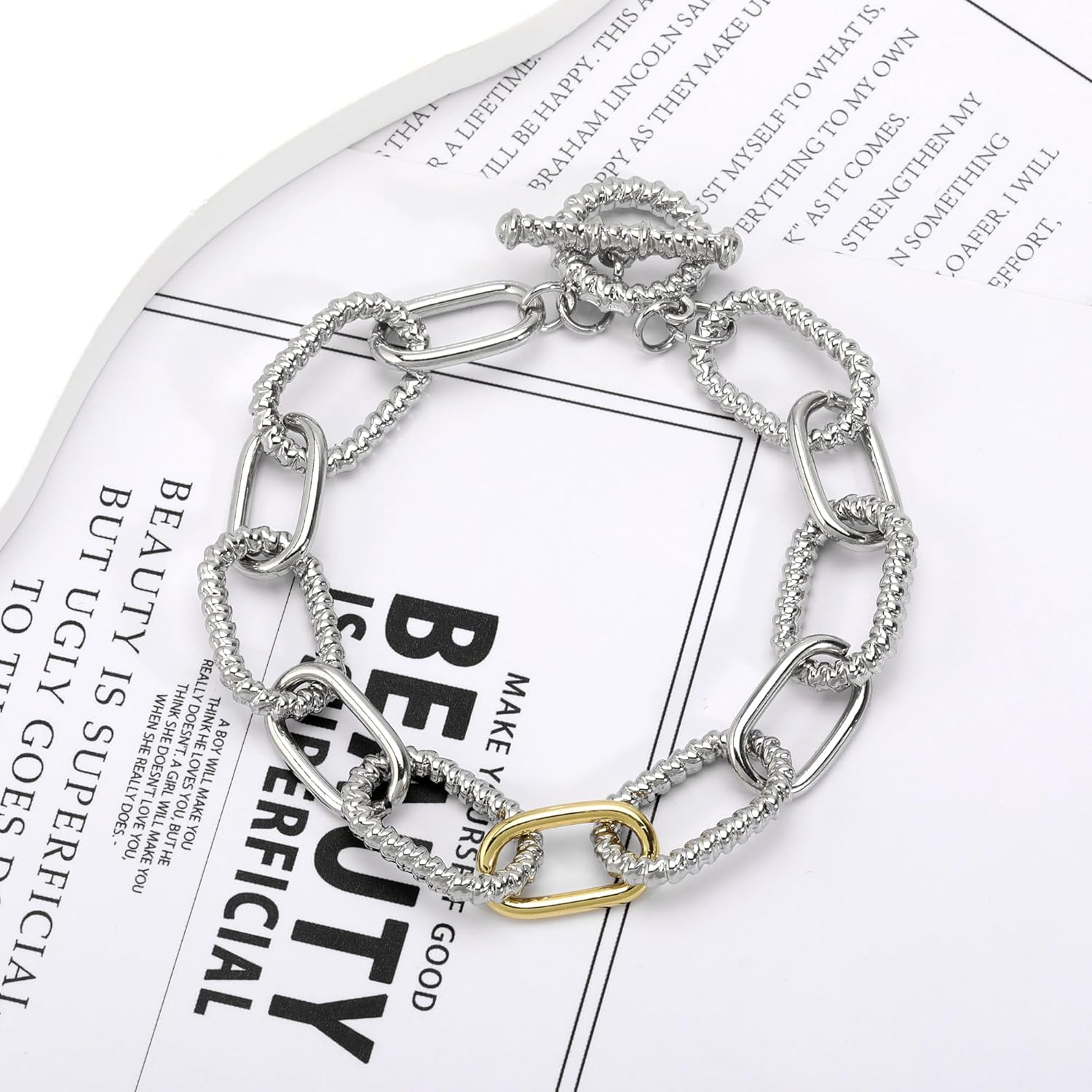Mytys Link Bracelet for Women Gold and Silver 2 tone Circles Chain Wire Bangle Bracelets - Image 6