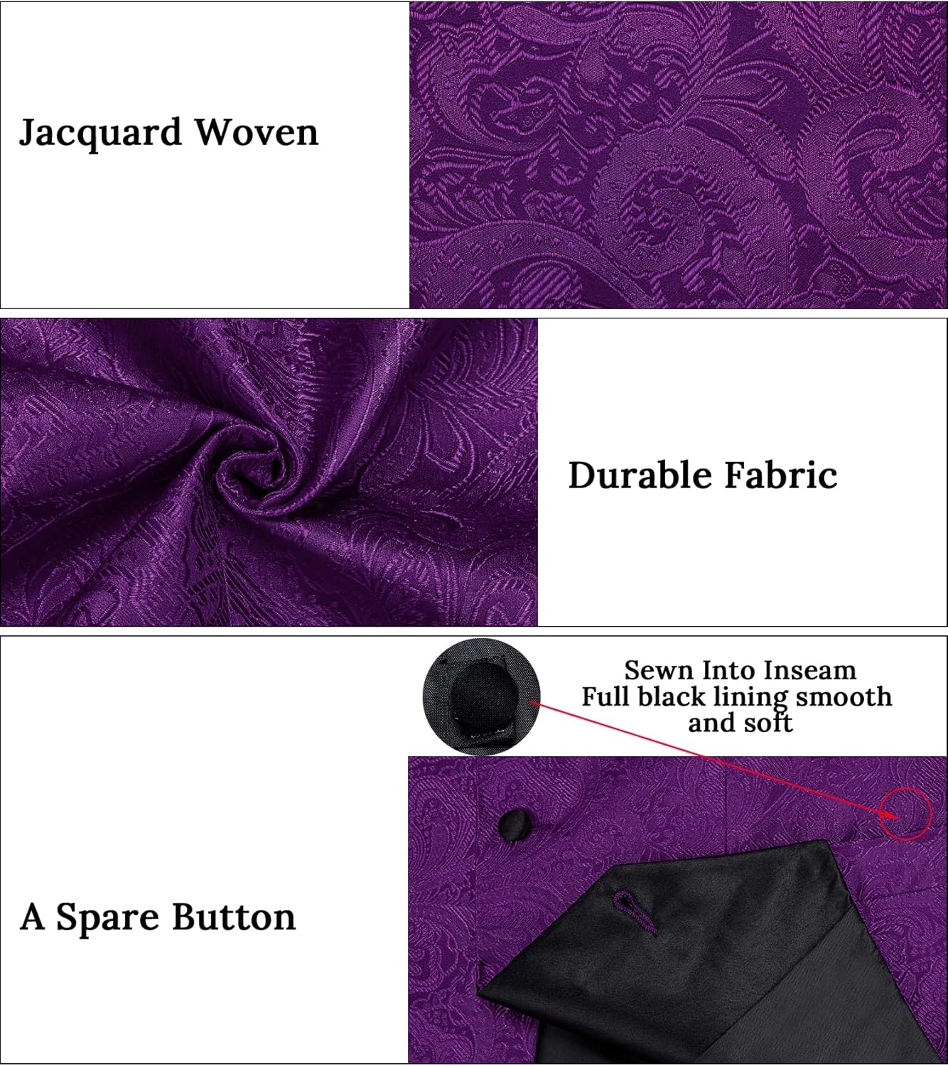 DiBanGu Mens Silk Vest and Tie Set 7PCS Paisley Suit Waistcoat and Necktie with Lapel Pin for Wedding Shawl Collar Dress Vest - Image 6