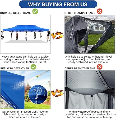 Miniatura 380 de COBIZI - Toldo desplegable de 10 x 10 pies, 4 paredes laterales, FPU 50+ para todo el año, resistente al viento, impermeable, uso comercial, Gris