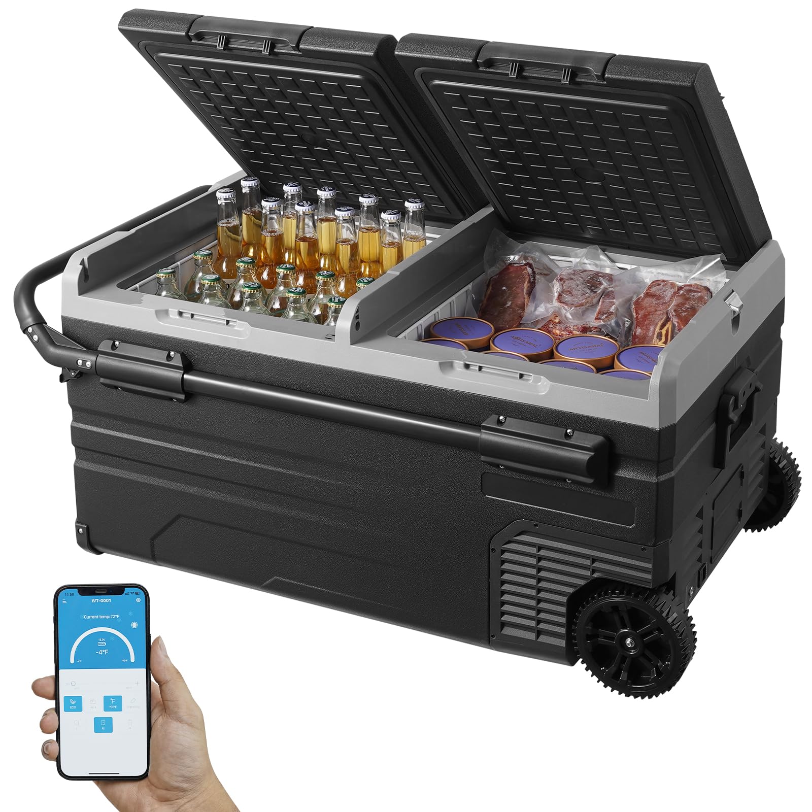 VEVOR Frigorifero Auto Congelatore Portatile Doppia Zona 95 L 12 Volt -20~20 ℃ Compressore 12/24 V CC 100-240 V CA per Campeggio Camper