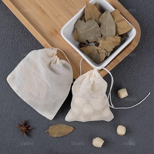 Miniatura 4 de AUEAR, Paquete de 40 bolsas reutilizables de algodón con cordón para sopa, filtro de té de especias, café, infusión de hierbas, muselina para colar