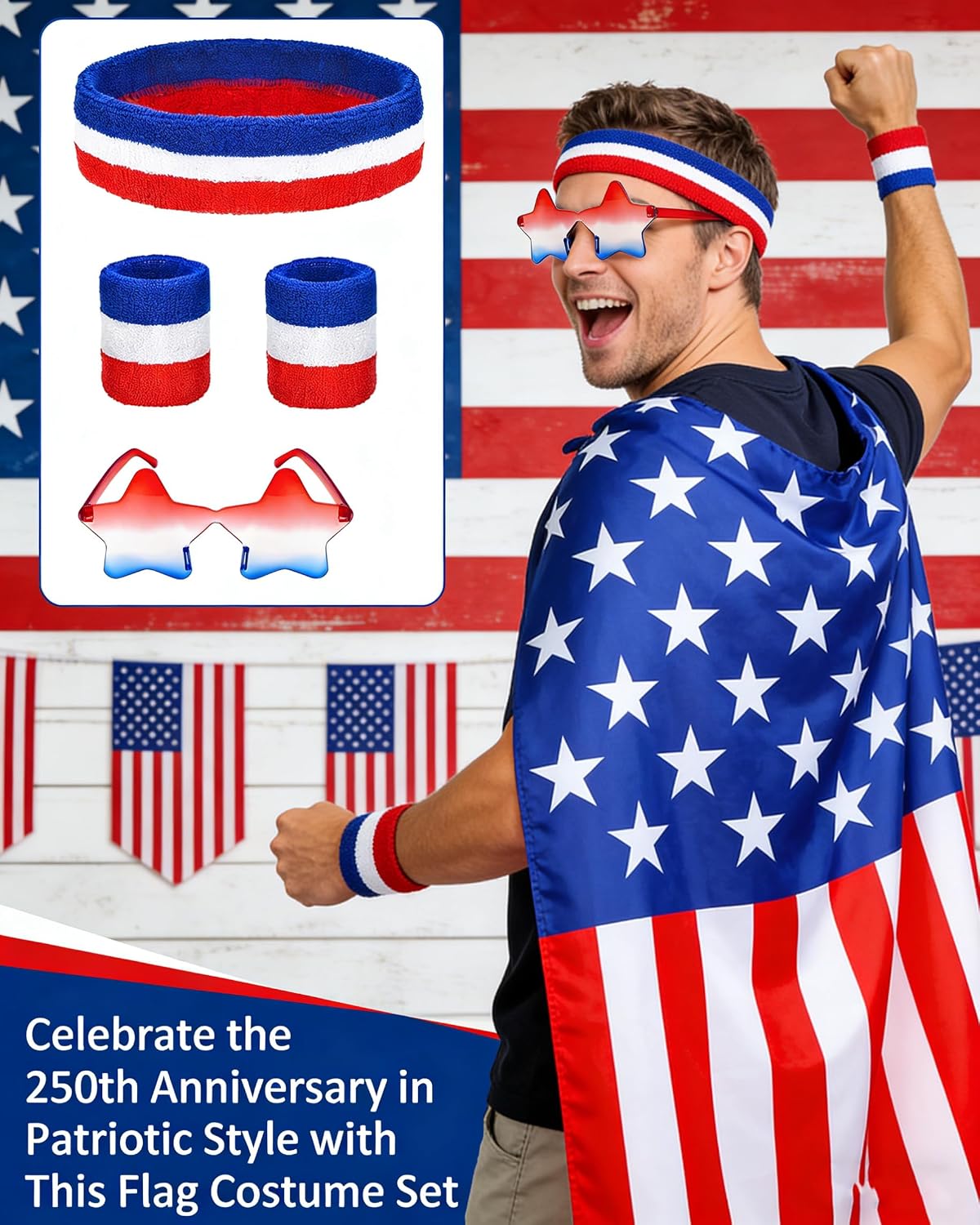 4th of July American Flag Cape Costume Accessories for Men Women