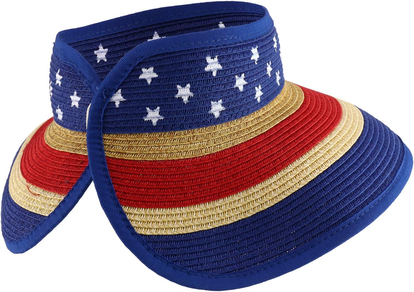 Trendy Apparel Shop UPF 50+ Women's American Flag Paper Braid Wrap Rolled Visor