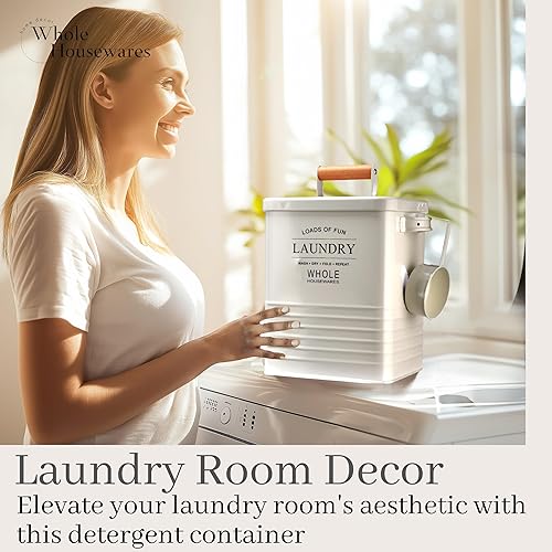 Miniatura 5 de Whole Housewares Contenedor de detergente para ropa Dispensador de jabón en polvo de lavandería de metal con cucharón, tapa hermética y asas,