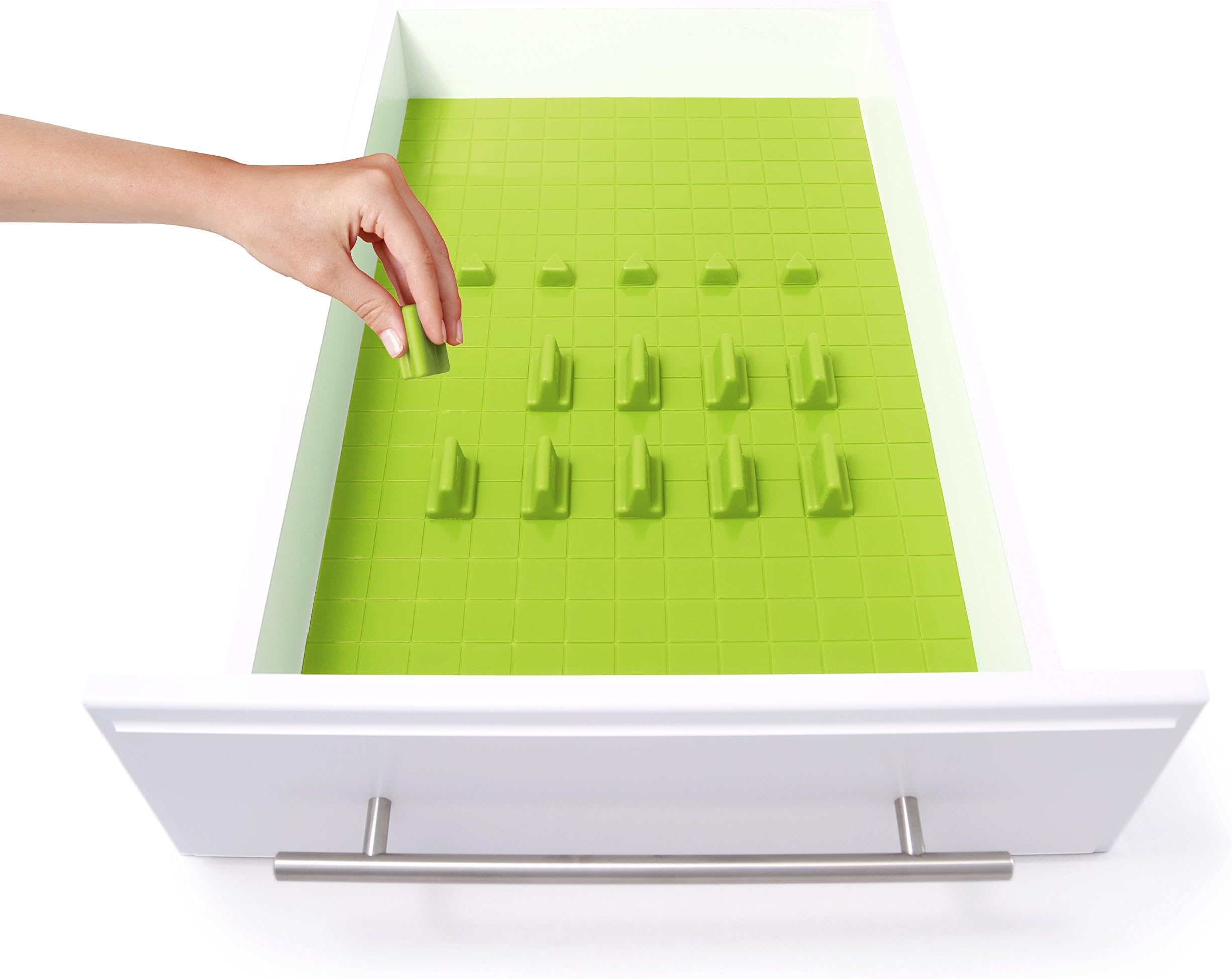 DrawerDecor Customizable Organizer, Drawer and Shelf Cabinet Liners, Non-Slip and Easy Clean, Deluxe Starter Kit, 16 Piece - Lime