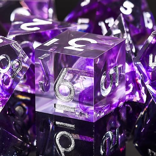 Vista 85 de AUSTOR Juego de dados DND de 7 troqueles hechos a mano, dados poliédricos de resina de borde afilado para juegos de mesa de Dungeons and Dragons RPG