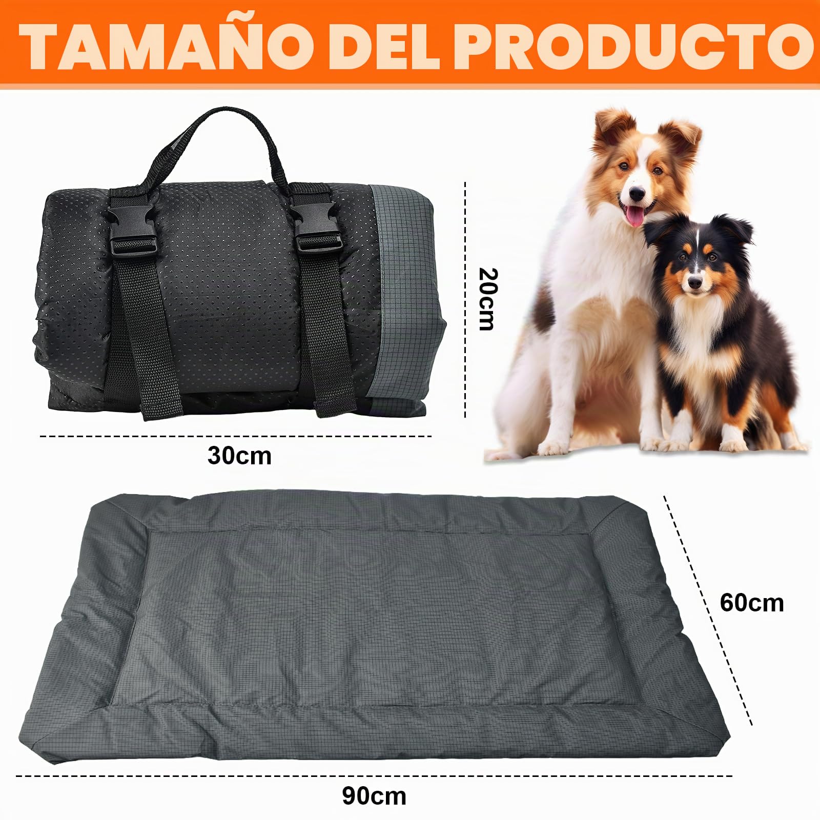 Cama Perro Mediano y Pequeño Antideslizante y Antiestres Colchon Perro Mediano Alfombra Perro Cama Perro Lavable Colchon Impermeable Dog Bed para Viajes, Camping, Exterior (Gris, 90x60 cm)