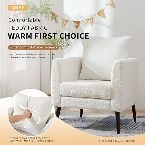 Miniatura 74 de Silla decorativa moderna, sillón tapizado con almohada, sofá individual de tela con asiento de salón y patas de madera, silla decorativa para sala