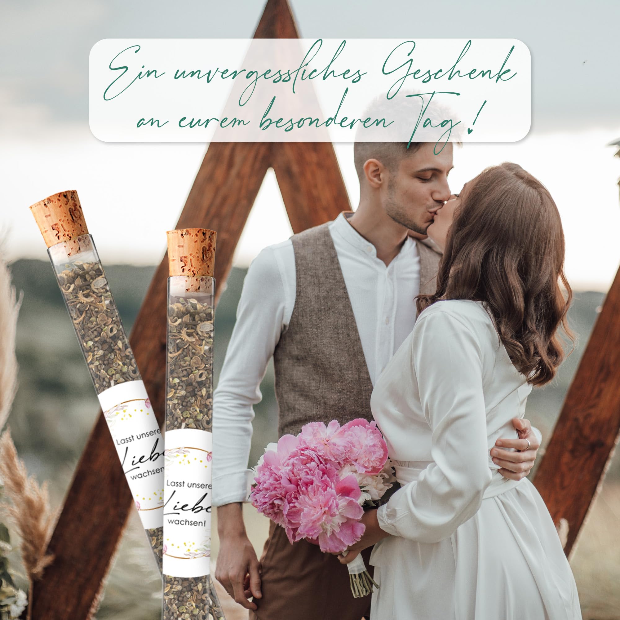 Tubos de ensayo con semillas de flores como regalo para bodas – Regalo especial de boda para invitados como regalo – Deja crecer nuestro amor, juego completo (juego de 100)