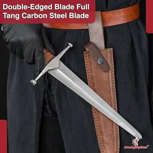 Miniatura 5 de Armory Replicas Royal Arming Dagger - Hoja de acero de alto carbono 1095 con mango de cuero apilado, pomo y protector de acero, incluye funda de