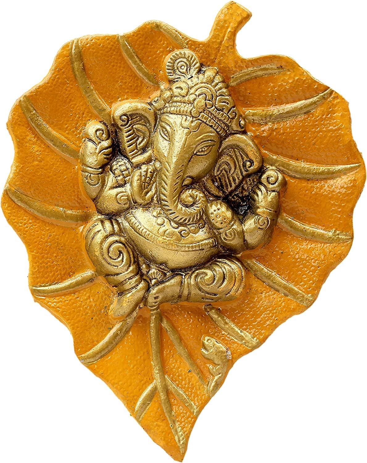 Craft Trade Ganesha on Leaf Wall Hanging Decorative Religious Showpieces for Home Entrance, Wall Décor and Pooja Room Vastu Items for Home for Good Luck - Orange