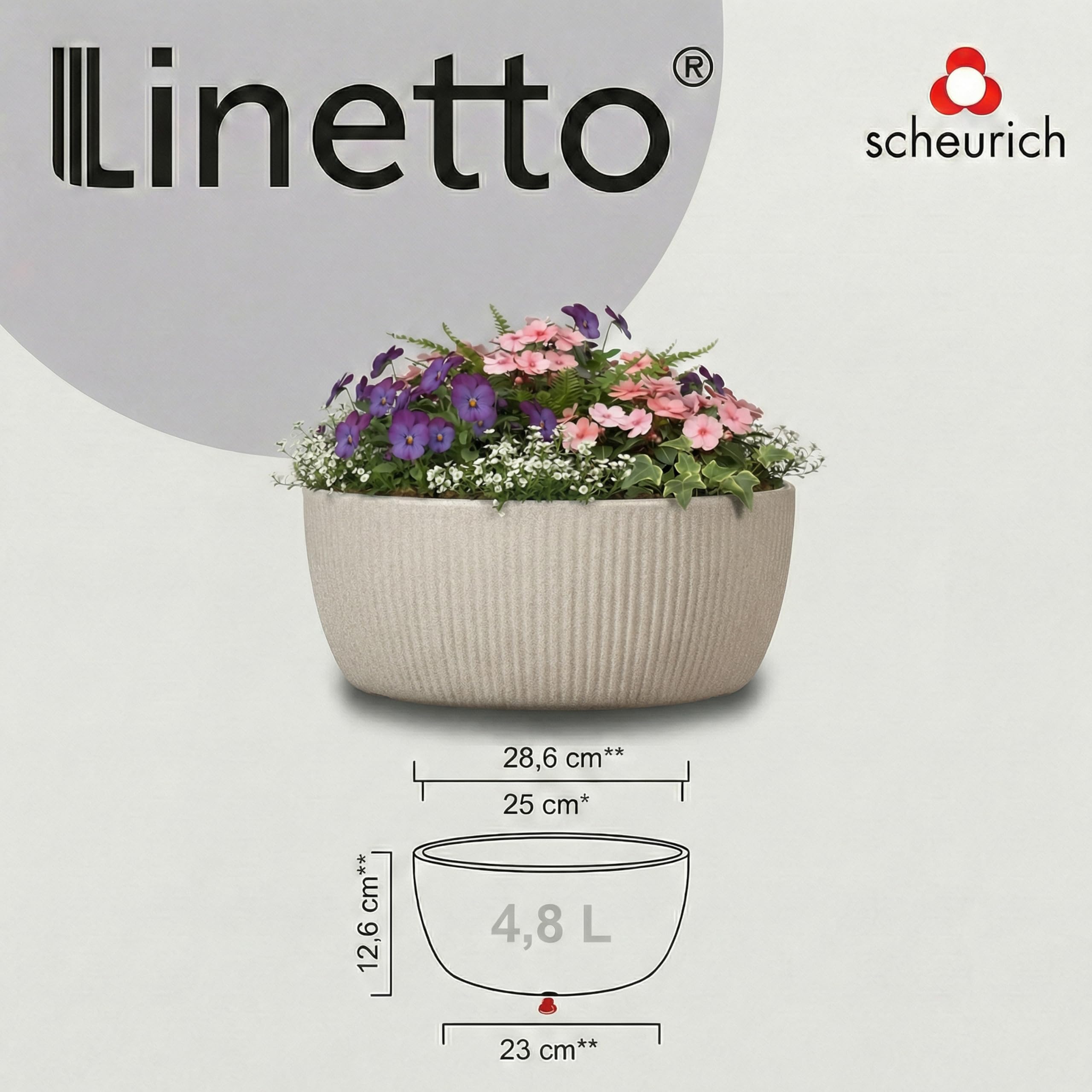 Scheurich Linetto Bol 30, Pot à Plantes/Pot de Fleurs/Jardinière, Rond, Couleur: Sable, fabriqué avec du Plastique recyclé, 10 Ans de Garantie, pour l'extérieur