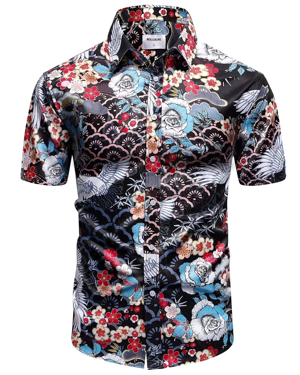 Bolcguri Men's Floral Dress Shirts,Luxury Design Print 3D Retro Vibrancy Casual Button Down Shirts for Beach Party Club