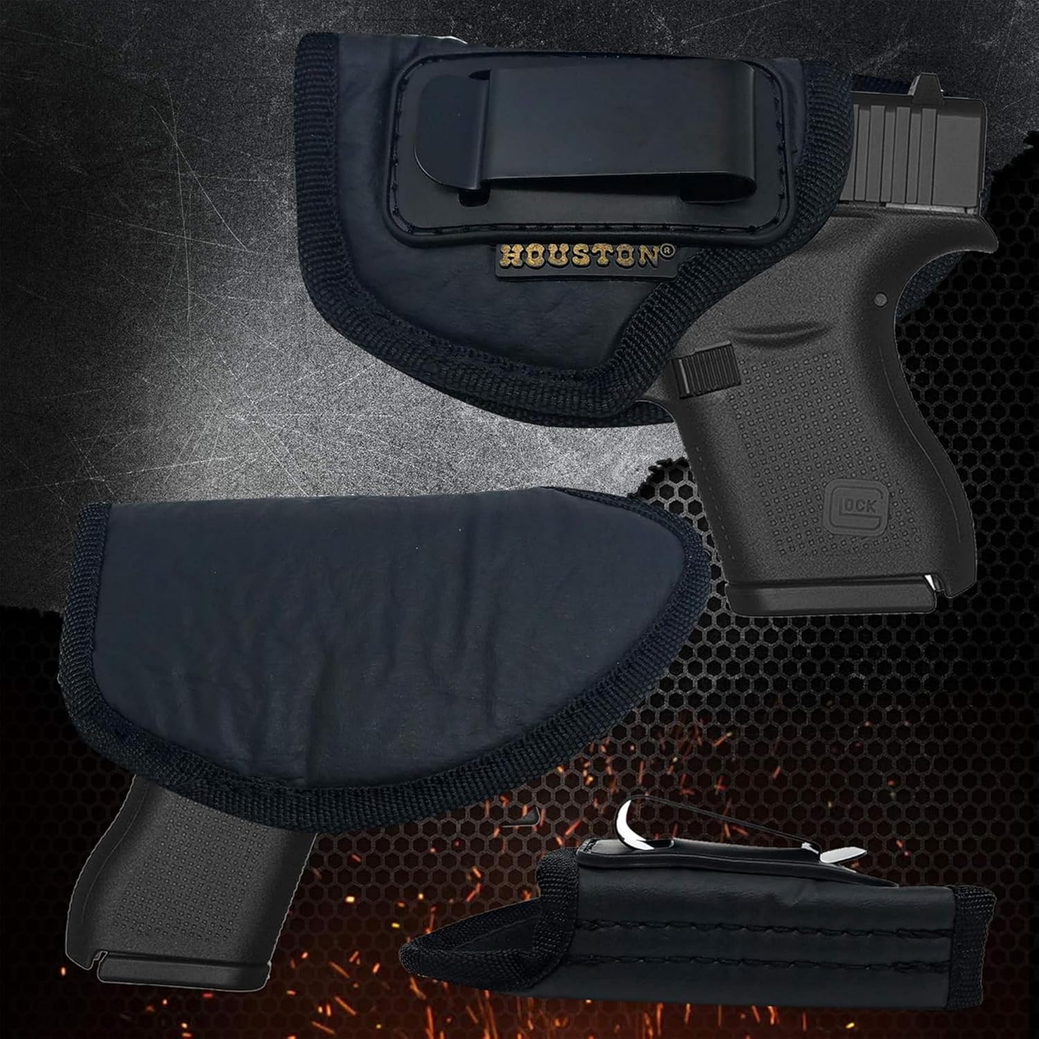 IWB Gun Holster by Houston - ECO Leather Concealment Inside The Waistband with Metal Clip FITS Glock 42, KAHR PM 45, MAKAROV.KELTEC PF9/P11