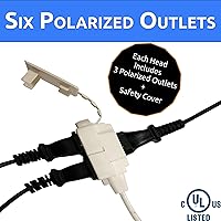 Vista 3 de W4W, Regleta de alimentación con cable de extensión doble - Cable de 12 pies - 6 pies en cada lado - Enchufe de cabeza plana (abraza la pared) - 6