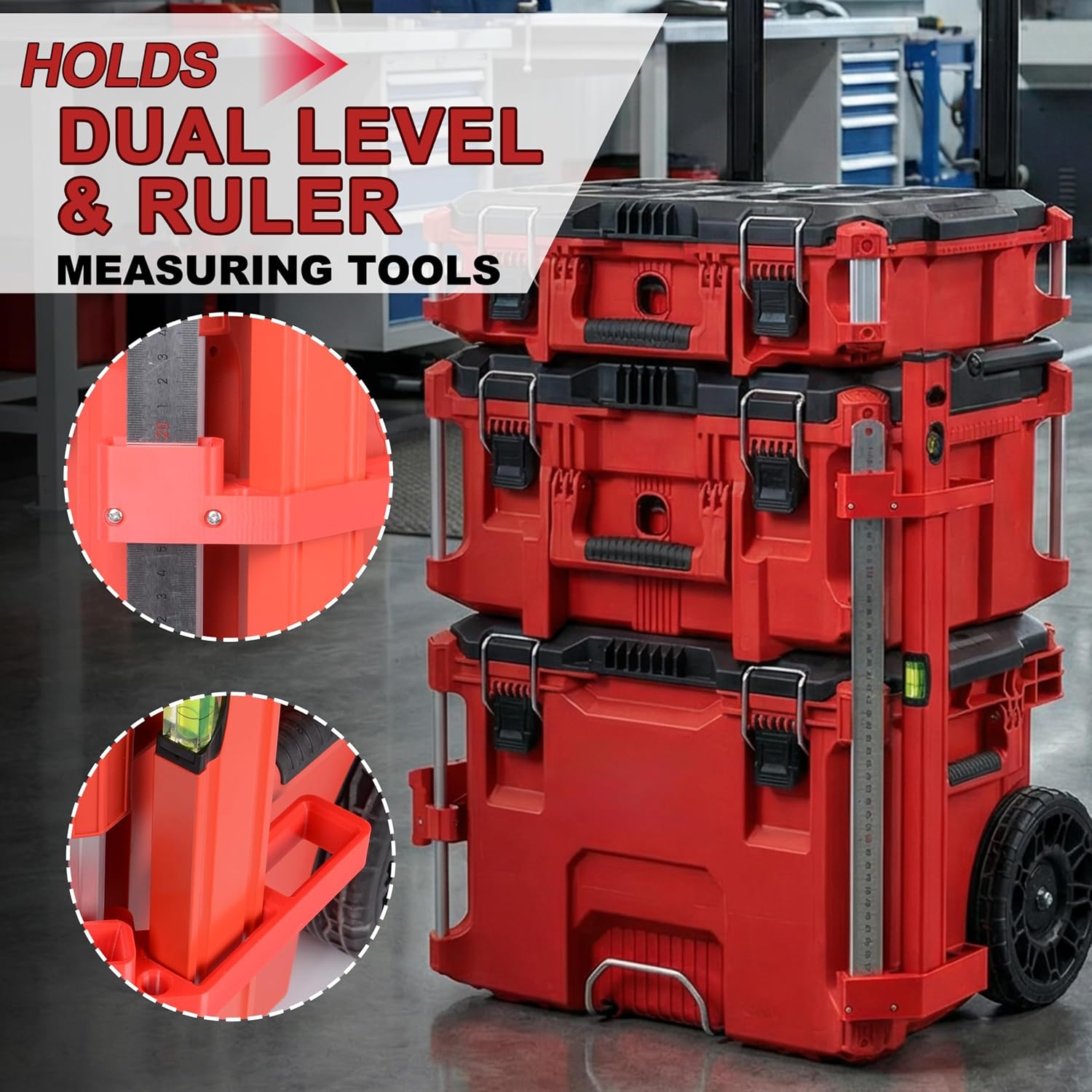 SWER 3-Slot Level and Ruler Holder for Milwaukee PACKOUT Side Rail, 2-Piece image 4