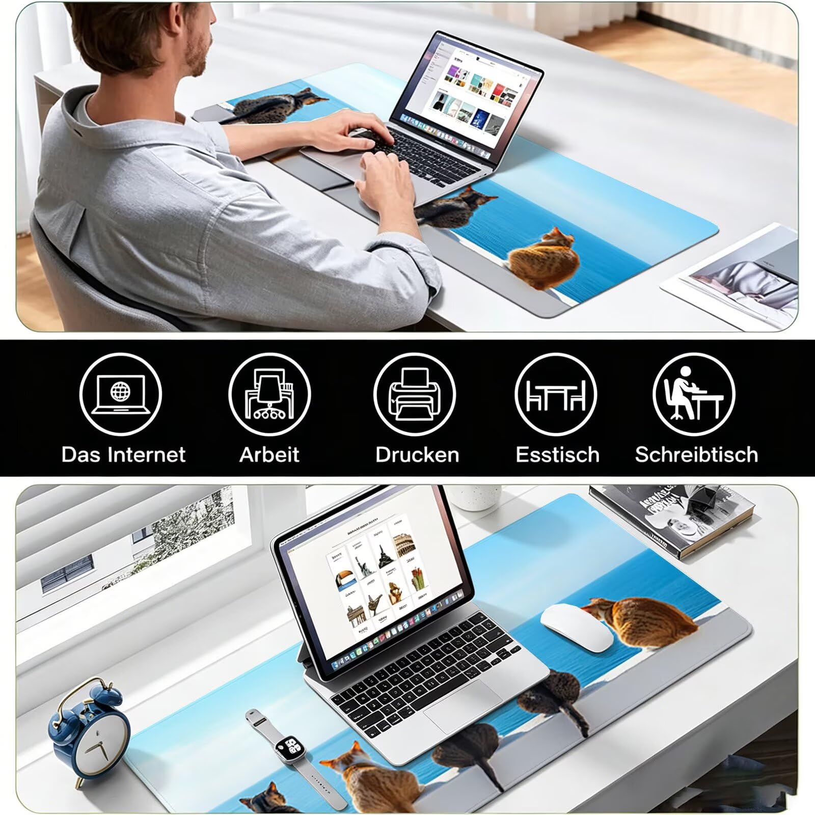 Tappetino Mouse Gaming, 1200x600mm Tappetino Mouse XXL spiaggia 0c0-248 | Mouse Pad Grande, Ottimizzato per i Sensori da Gioco, Migliora Precisione e Velocità, per Mac e PC, gatto