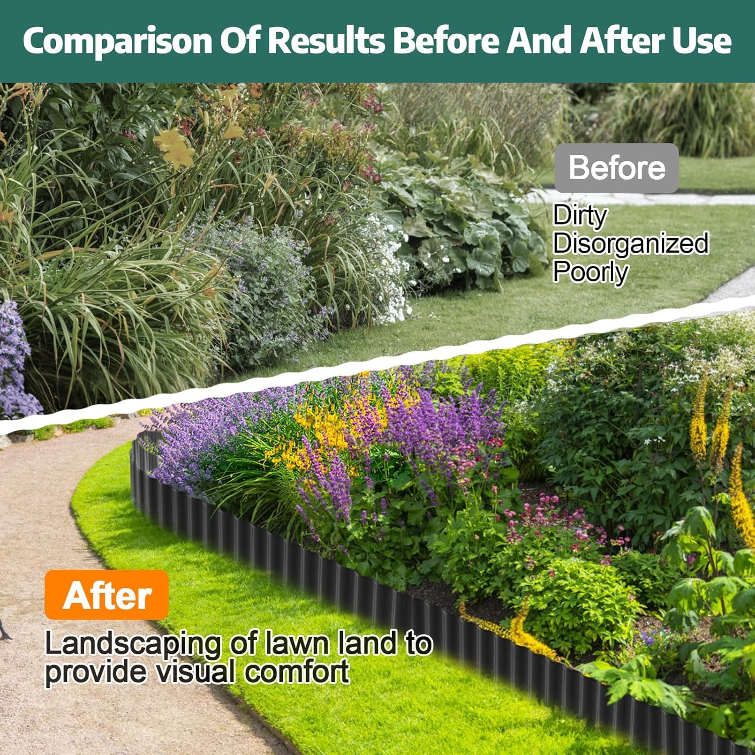 6"×50 FT Metal Garden Edging, Corrugated Landscape Edging Border, Sturdy Lawn Edging Border for Flower Bed,Walkways,Garden and Yard(Black)