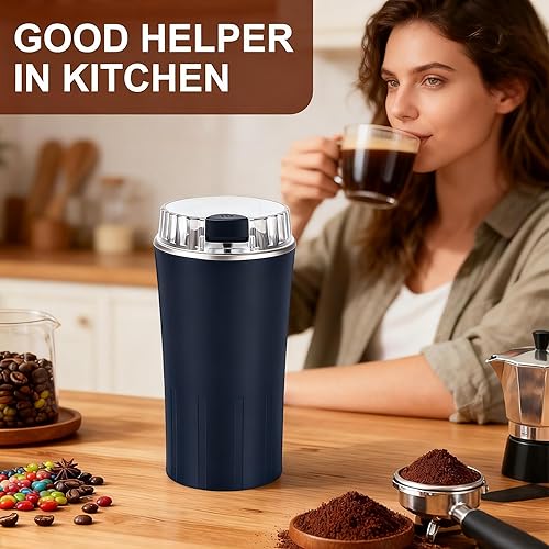 Miniatura 7 de Molinillos de café eléctricos, molinillo de especias, molinillo pequeño portátil de 300 W con 8 cuchillas de acero inoxidable para granos de