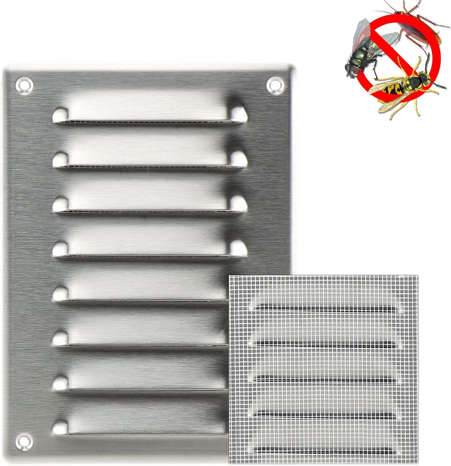 Steinberg14 Stainless steel 140x190mm Metal Air Vent Cover with Insect Mesh, 5.5x7.5 inch Ventilation Grille - Image 4