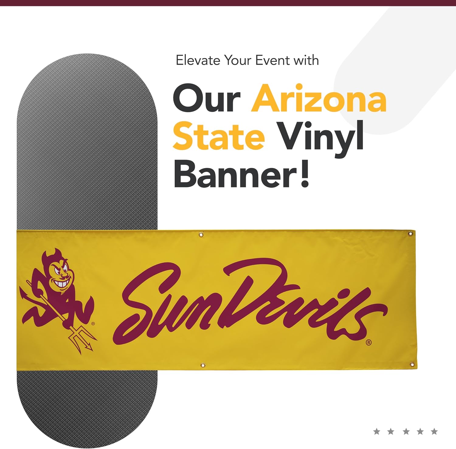 Arizona State Sun Devils - Printed Outdoor School Banner - College Sports - NCAA Licensed - Durable Vinyl (Gold, Maroon) (2' x 6')