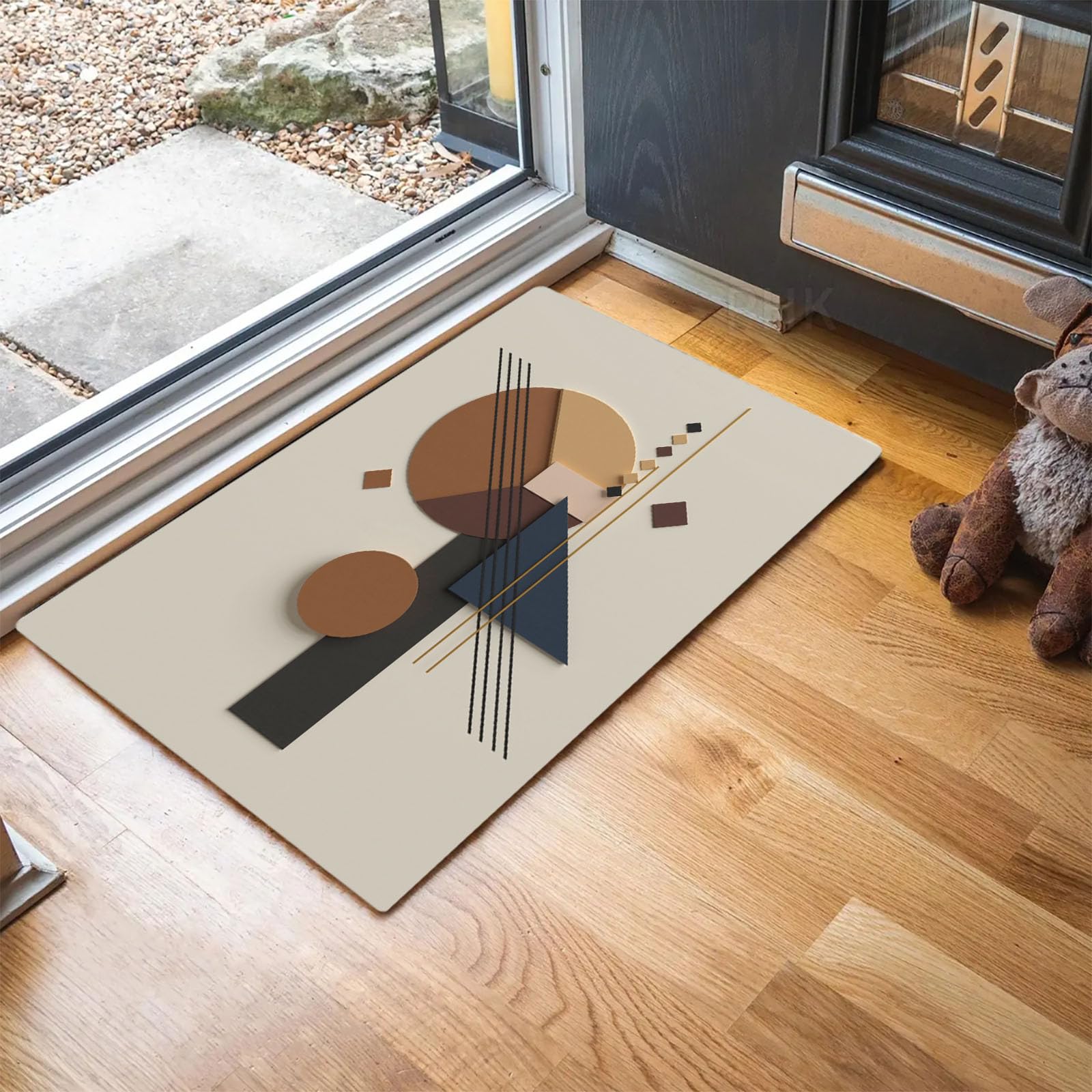 Tapis souples lavables absorbant et antidérapant géométrique brun 60x90cm
