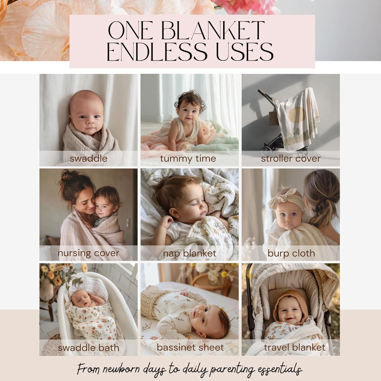 Bamboo Muslin Swaddle Blankets for Newborn – 70% Bamboo Cooling Lightweight Summer Baby Blanket, Oversized 47x47 Breathable Receiving Blankets, 2 Pack – Citrus Garden