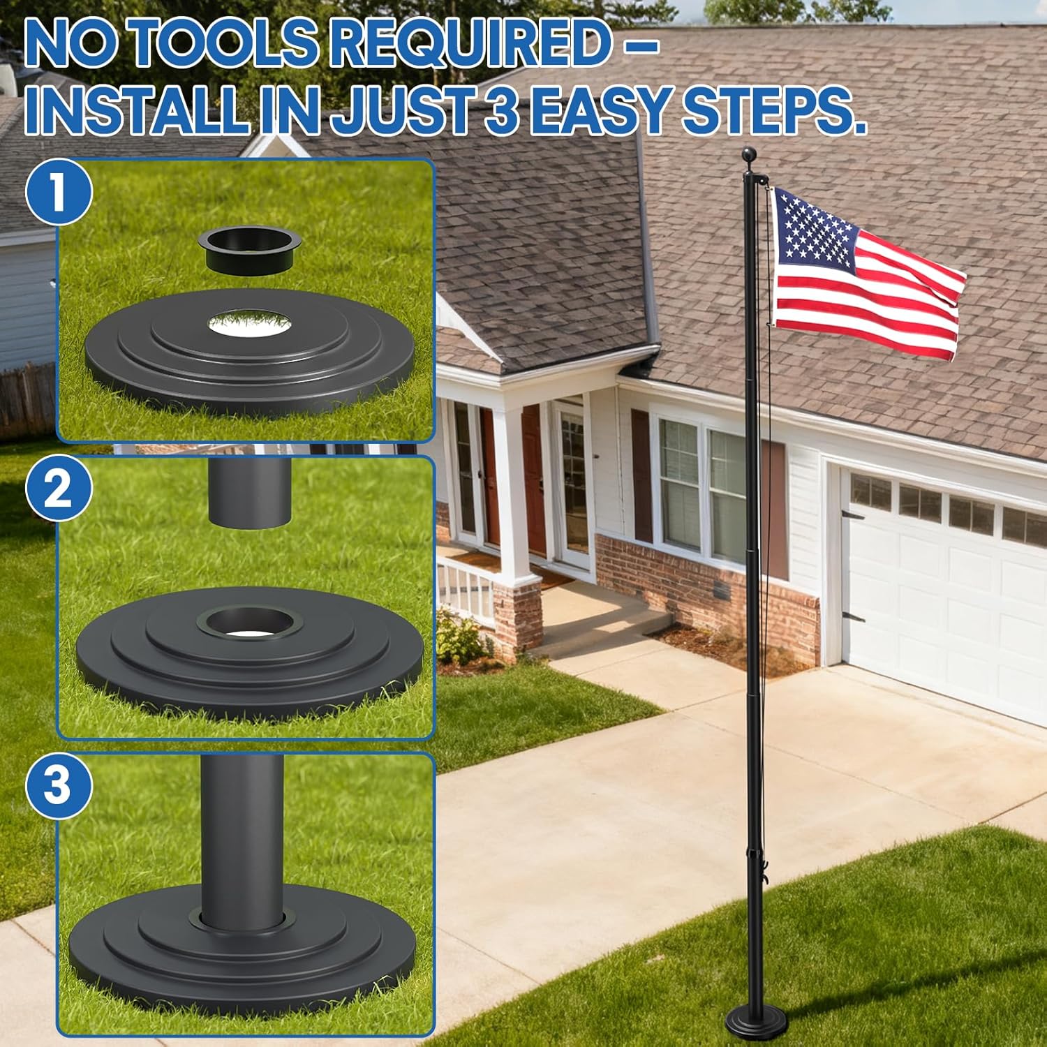 Flagpole Collar Base with Adjustable Sleeves – Scratch-Resistant, Precise Fit, Easy 3-Step Installation, Fits All Flagpoles Under 2.9 Inches
