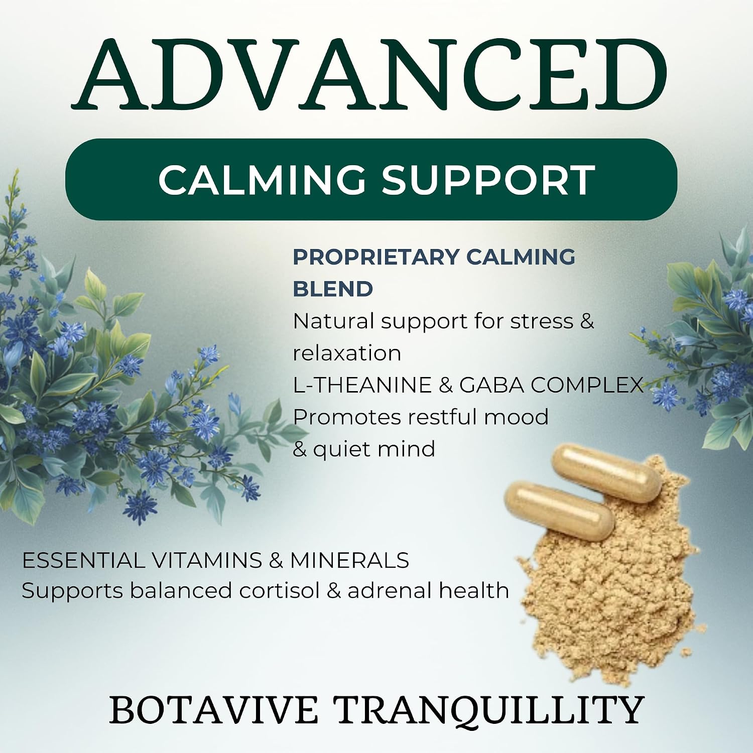 Stress Relief Calm Support Capsules – Botavive Tranquility Advanced Relaxation Formula with L-Theanine, GABA & Ashwagandha – 60 Capsules