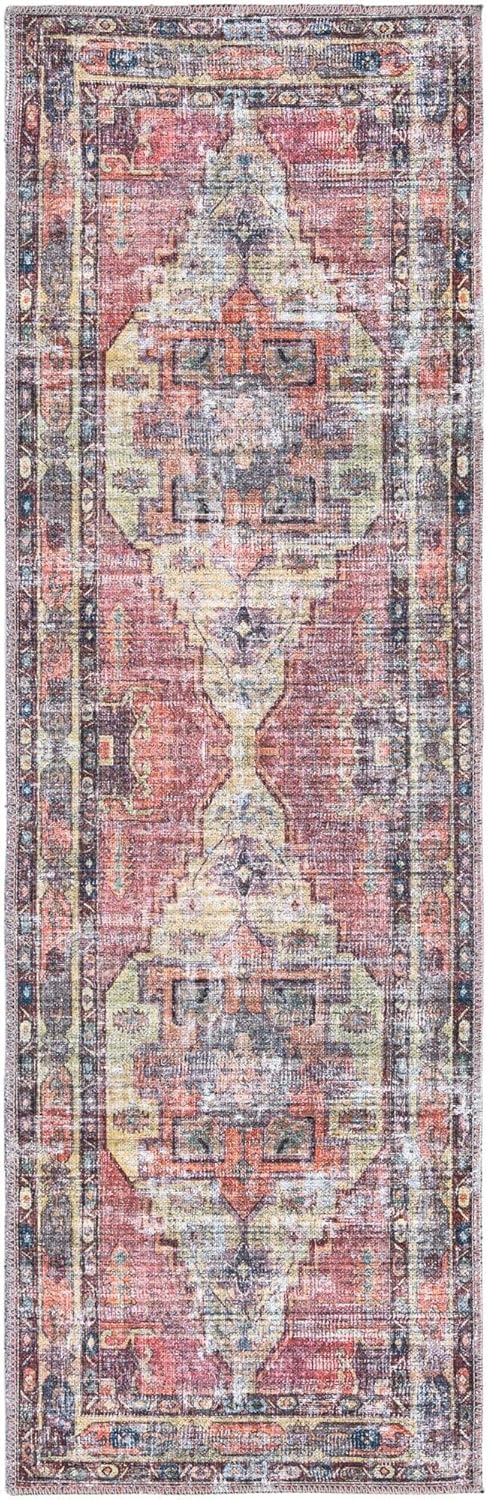 Rugs.com Maahru Collection Washable Rug – 6 Ft Runner Pink Low-Pile Rug Perfect for Hallways, Entryways