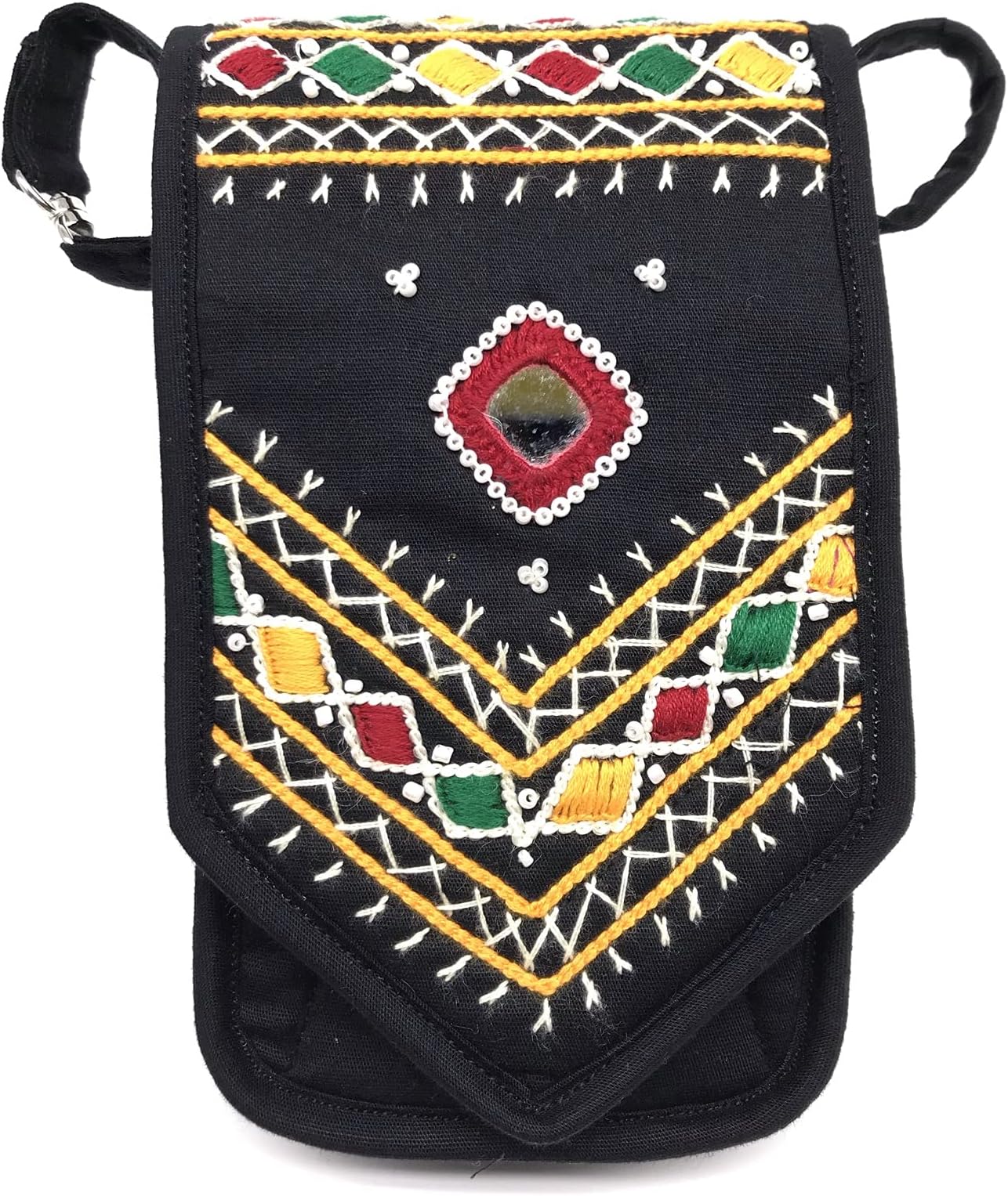 srishopify handicraftsSriShopify Handcrated Eco Friendly Cotton Mobile Sling Bags For Women Wallet Small Crossbody Purse Bag Stylish Party Design Embroidered Handmade Birthday Gift for Girls Mirror Work | Mini Size 7 Inch
