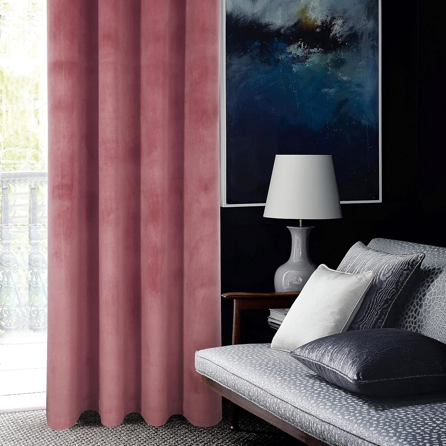 always4u Super Soft Velvet Curtains Pink Blackout Curtains 46x90 Inches Eyelet Thermal Insulated Fully Lined Window Treatment for Living Room 1 Pair
